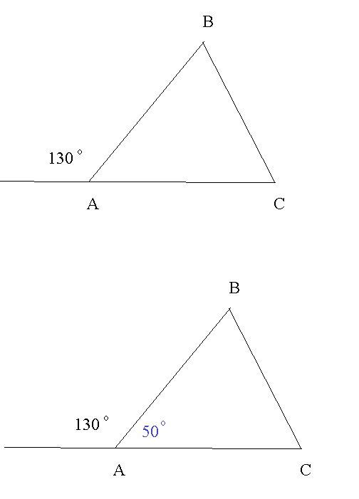 Внешний угол треугольника ABC при вершине A ровен 130 ° . Найдите ...