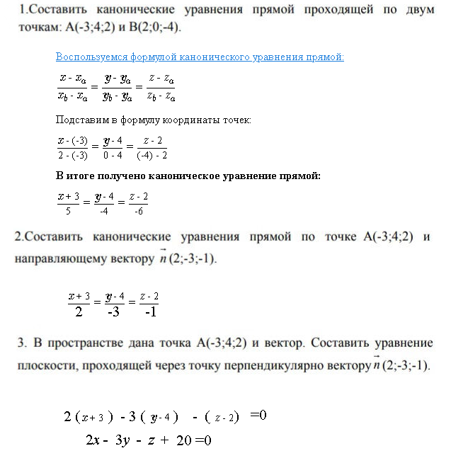 Каноническое уравнение прямой проходящей через