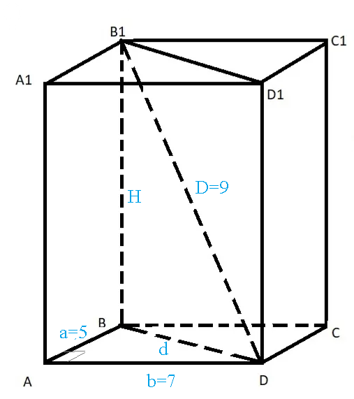 Стенки основания прямоугольной пирамиды равны 5 и 7, а диагональ ...