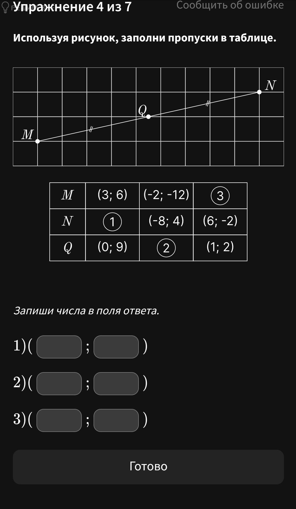 Используя рисунок, заполни пропуски в таблице.