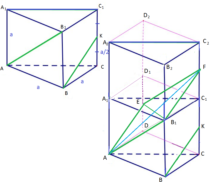 Скрещивающиеся диагонали куба. Треугольная Призма скрещивающиеся прямые аа1. Призма ромб. Проекция прямой правильной треугольной Призмы. Угол между скрещивающимися прямыми в правильной треугольной призме.