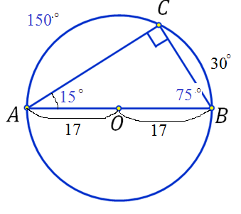 В окружность радиуса 17 вписан треугольник авс