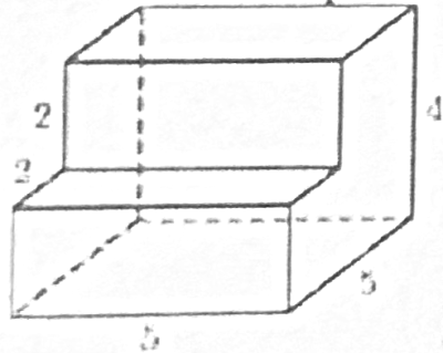 Найдите объем многогранника, изображенного на рисунке (все двугранные углы  прямые)
